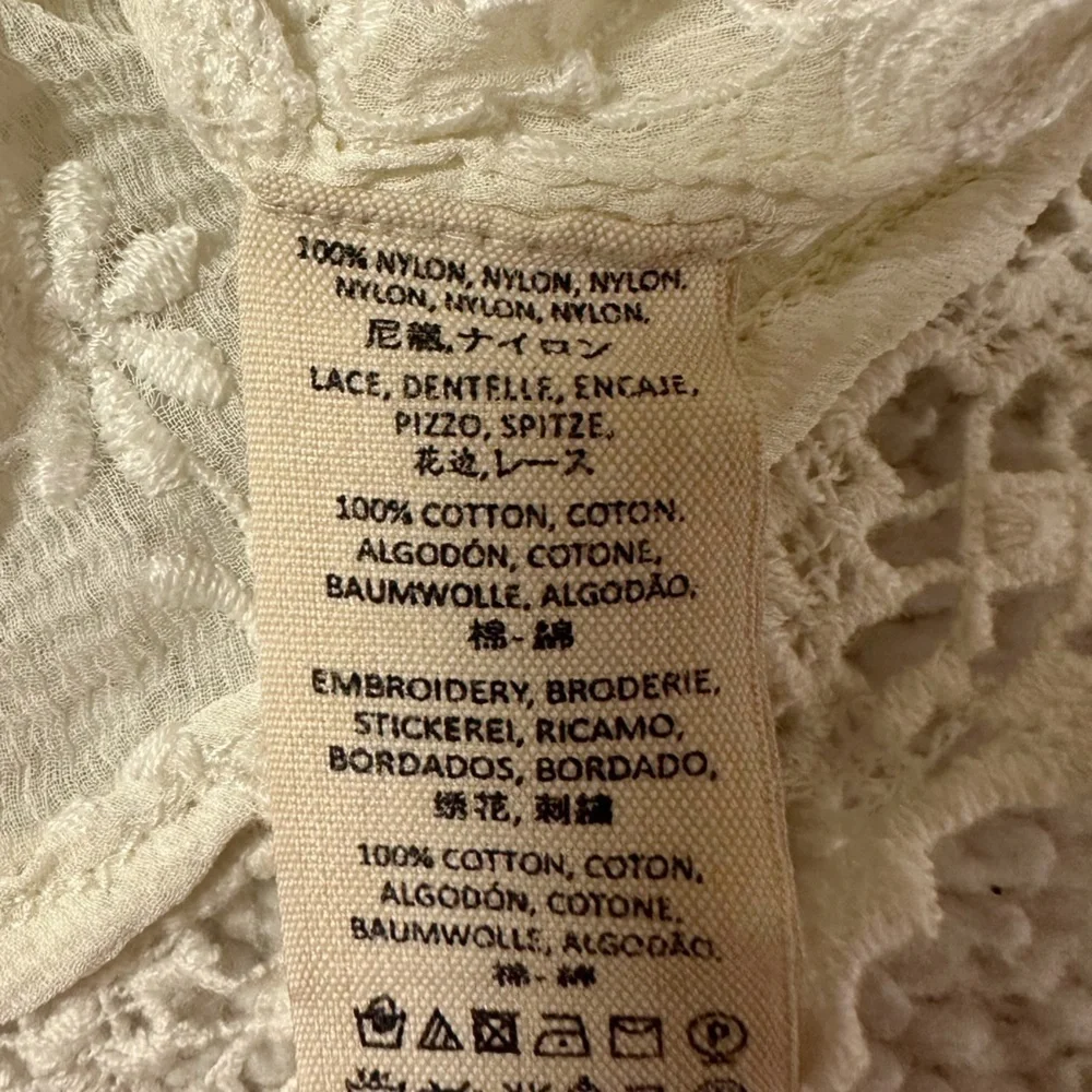 Free People Cream Lace Peasant Blouse with Ruffled Shoulders